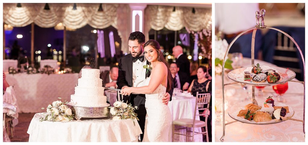 Cake cutting bride and groom