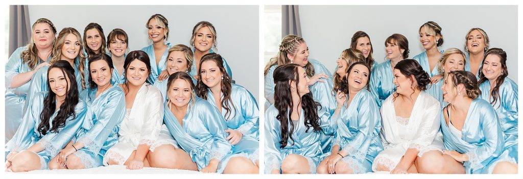 bridesmaids in blue robes 