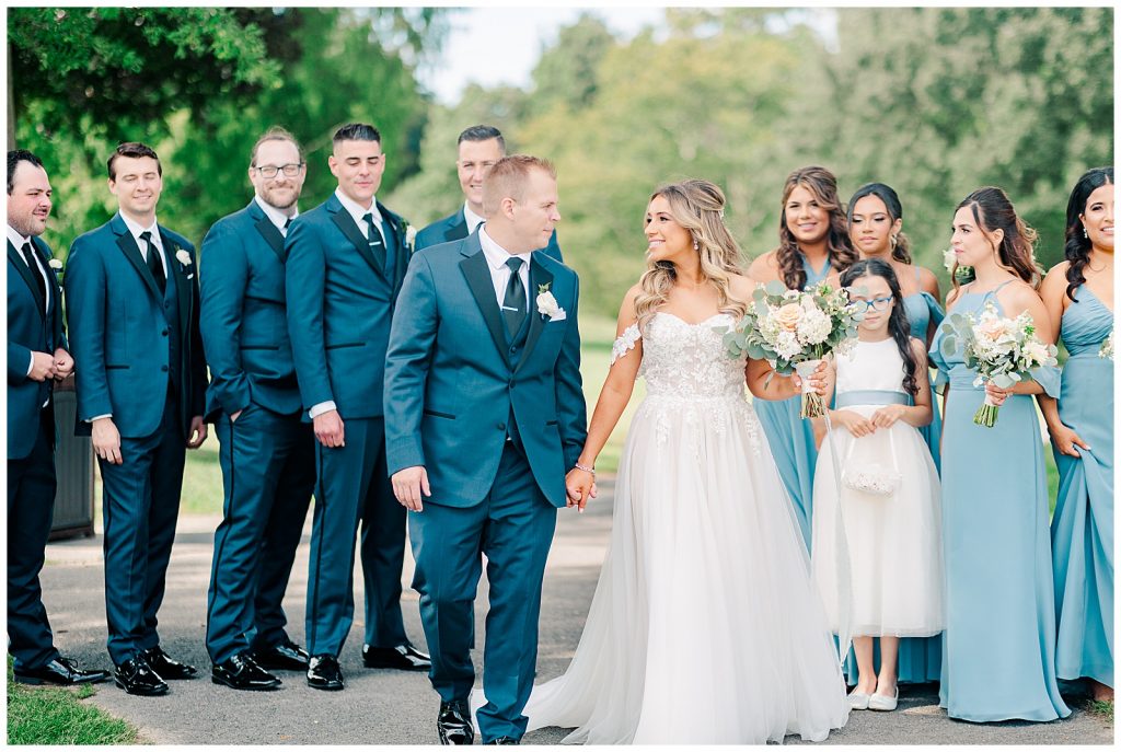 Full bridal party in blue